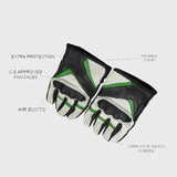 XL Leather Motorcycle Gloves - Knuckle Armor - White Black Green - Premium Protection and Style