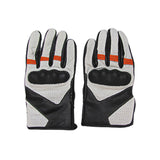 Premium Leather Motorcycle Gloves with Knuckle Armor - White, Black, Orange