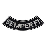 SEMPER FI White on Black with Boarder Bottom Rocker Patch for Vest