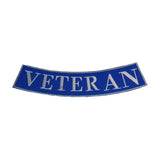 VETERAN Silver on Blue with Boarder Bottom Rocker Iron on Patch for Biker Vest