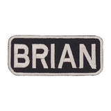 BRIAN White on Black Iron on Name Tag Patch for Biker Vest NB204