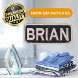 BRIAN White on Black Iron on Name Tag Patch for Biker Vest NB204