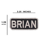 BRIAN White on Black Iron on Name Tag Patch for Biker Vest NB204