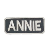 ANNIE White on Black Iron on Name Tag Patch for Biker Vest NB272