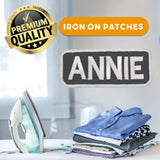 ANNIE White on Black Iron on Name Tag Patch for Biker Vest NB272