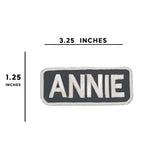 ANNIE White on Black Iron on Name Tag Patch for Biker Vest NB272