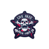 LIVE FREE RIDE FREE Screaming Skull and Crossbones Center Patch for Vest Jacket