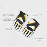 XL Leather Motorcycle Gloves - Knuckle Armor, Cowhide Palm, Stylish White, Black, Yellow Option