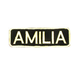 AMILIA White on Black Iron on Name Tag Patch for Biker Vest NB270