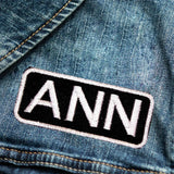 Anna White on Black Iron on Name Tag Patch for Biker Vest NB102