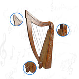 Exquisite 22 Strings Lever Harp | Solid Wood Celtic Irish Rose Harp - Musical Instrument