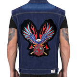 American Fire Fighter Red White & Blue Flaming Eagle Center Patch for Biker Vest