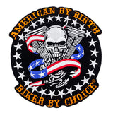 American By Birth Biker By Choice skull US Flag v twin Large Back Patch for Vest Jacket 10 inch-STURGIS MIDWEST INC.