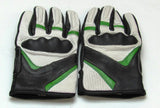 XL Leather Motorcycle Gloves - Knuckle Armor - White Black Green - Premium Protection and Style