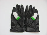 Durable Leather Motorcycle Gloves with Knuckle Armor - Large Size - White/Black/Green