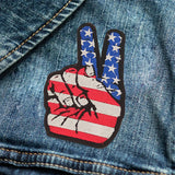 American Flag Peace Sign Hand Small Patch Iron on for Biker Vest SB819