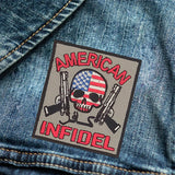 AMERICAN INFIDEL WITH SKULL Iron on Small Patch for Biker Vest SB892