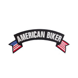 AMERICAN BIKER USA Flag Banner Iron on Top Rocker Patch for Biker Vest Jacket