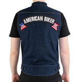 AMERICAN BIKER USA Flag Banner Iron on Top Rocker Patch for Biker Vest Jacket