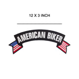 AMERICAN BIKER USA Flag Banner Iron on Top Rocker Patch for Biker Vest Jacket