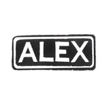 Alexa White on Black Iron on Name Tag Patch for Biker Vest NB100