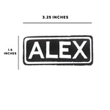 Alexa White on Black Iron on Name Tag Patch for Biker Vest NB100