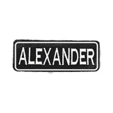 ALEXANDER White on Black Iron on Name Tag Patch for Biker Vest NB233