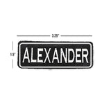 ALEXANDER White on Black Iron on Name Tag Patch for Biker Vest NB233