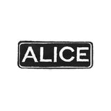 ALICE White on Black Iron on Name Tag Patch for Biker Vest NB268