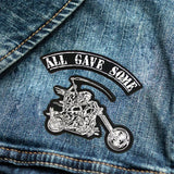 All Gave Some Grim Reaper Writing Motorcycle Iron on 2 Patches Set for Biker Vest